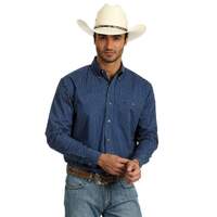 Wrangler Mens Western Classic Print Long Sleeve Navy