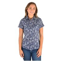 Wrangler Women's Aliza Print Western S/Sleeve Shirt Navy/White