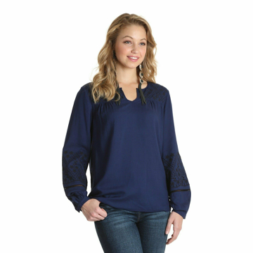Picture of Wrangler Women's Embroidered Peasant Top Long Sleeve
