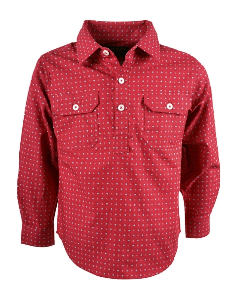 Picture of Hard Slog Children's Casey half Placket L/Sleeve Shirt Red