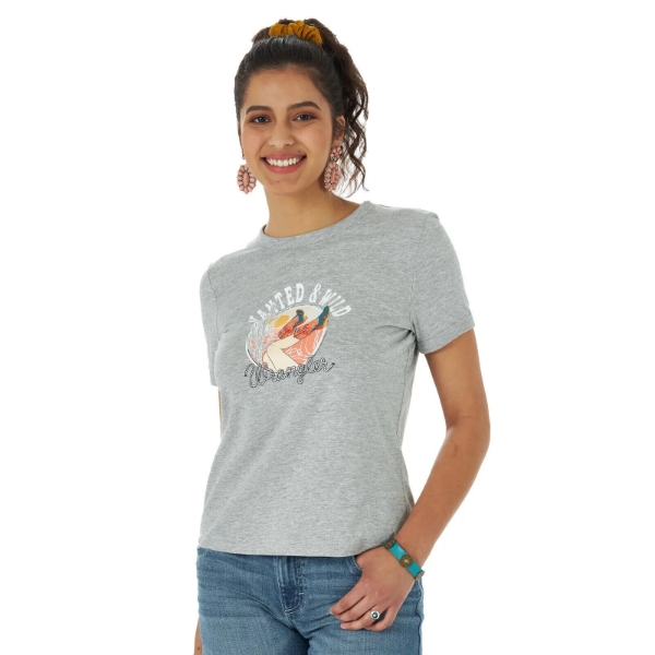 Picture of WRANGLER WOMEN'S RETRO WANTED AND WILD RINGER GREY GRAPHIC TEE