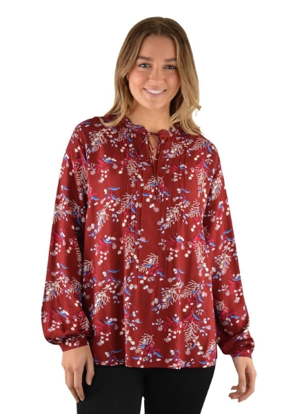 Picture of Thomas Cook Women's Grevillea L/Sleeve Blouse Berry Botanical