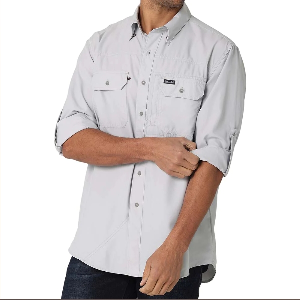 Picture of Wrangler Men's Performance Button Front Long Sleeve Solid Shirt